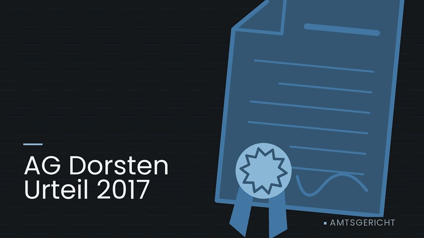Symbolgrafik: eine gezeichnete Urkunde mit Siegel als Zeichen für eine Entscheidung, beschriftet mit „AG Dorsten Urteil 2017“.