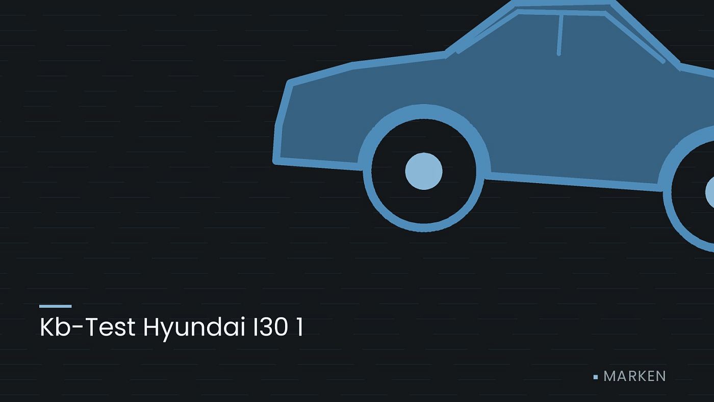 Symbolgrafik: die Umrisslinie eines Fahrzeugs von der Seite, beschriftet mit „Kb-Test Hyundai I30 1“.