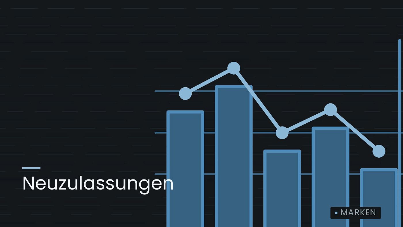 Symbolgrafik: ein gezeichnetes Balkendiagramm mit Verlaufslinie, beschriftet mit „Neuzulassungen“.