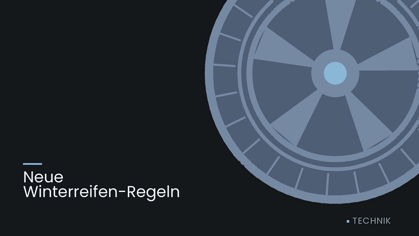 Symbolgrafik: ein gezeichnetes Rad mit Speichen, beschriftet mit „Neue Winterreifen-Regeln“.