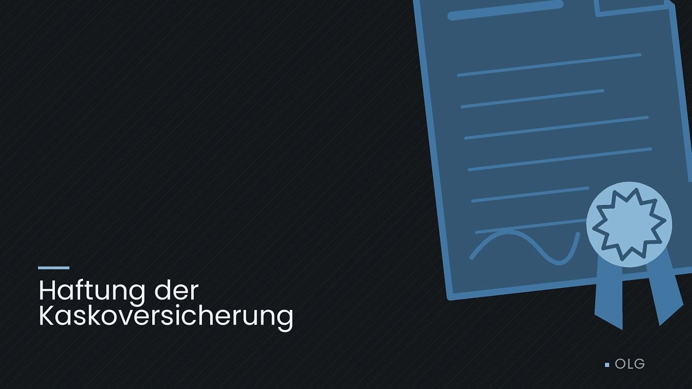Symbolgrafik: eine gezeichnete Urkunde mit Siegel als Zeichen für eine Entscheidung, beschriftet mit „Haftung der Kaskoversicherung“.
