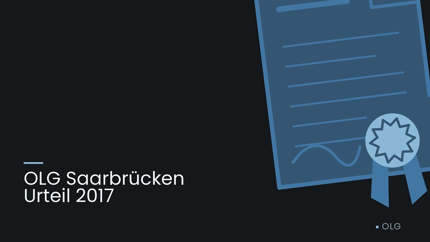 Symbolgrafik: eine gezeichnete Urkunde mit Siegel als Zeichen für eine Entscheidung, beschriftet mit „OLG Saarbrücken Urteil 2017“.
