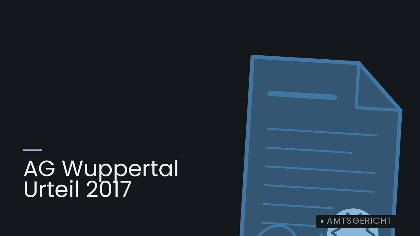 Symbolgrafik: eine gezeichnete Urkunde mit Siegel als Zeichen für eine Entscheidung, beschriftet mit „AG Wuppertal Urteil 2017“.