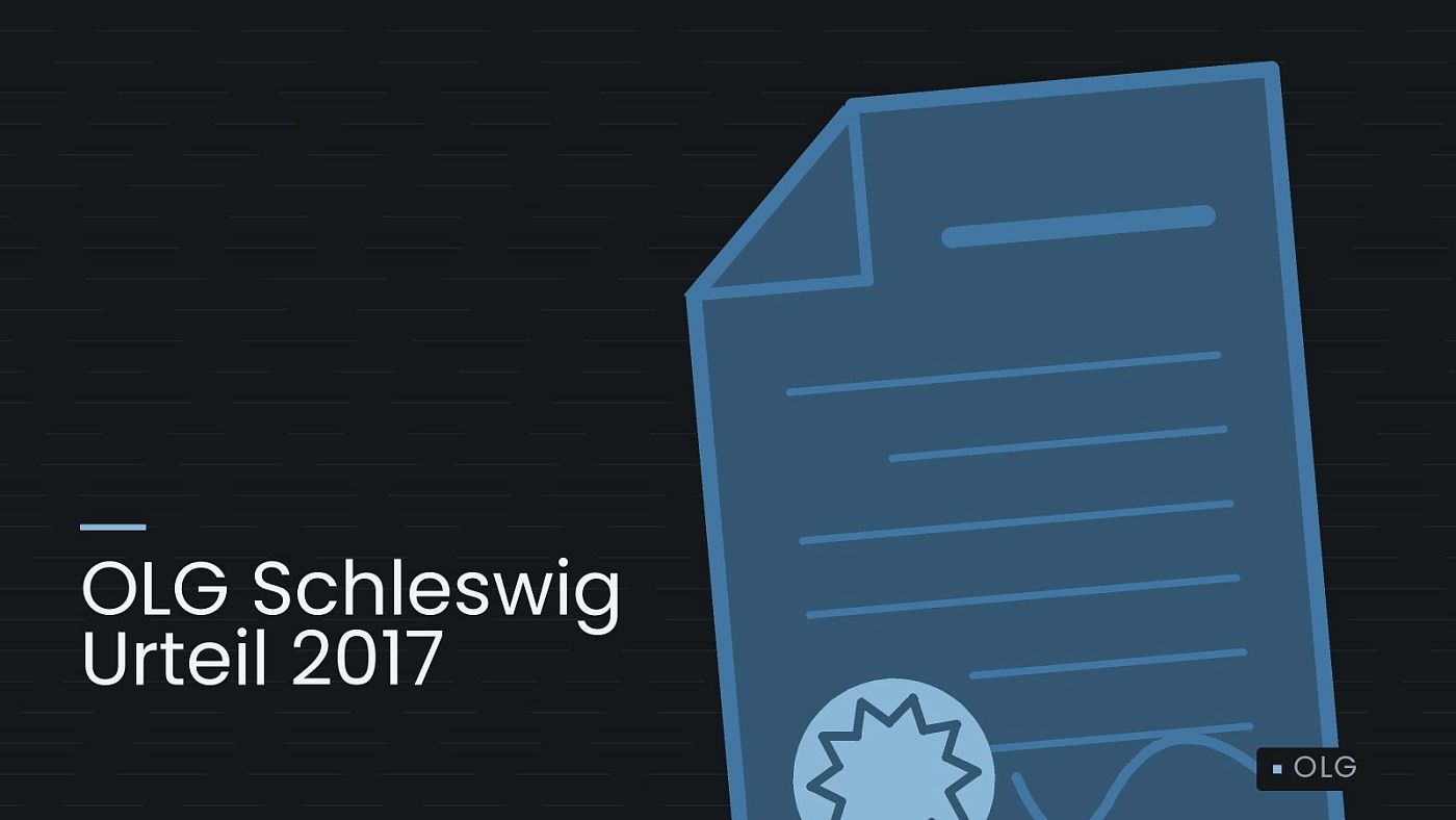 Symbolgrafik: eine gezeichnete Urkunde mit Siegel als Zeichen für eine Entscheidung, beschriftet mit „OLG Schleswig Urteil 2017“.