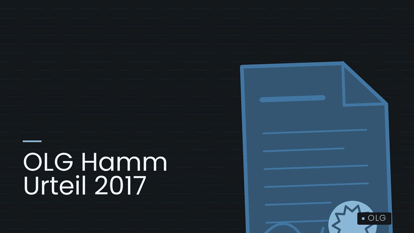 Symbolgrafik: eine gezeichnete Urkunde mit Siegel als Zeichen für eine Entscheidung, beschriftet mit „OLG Hamm Urteil 2017“.