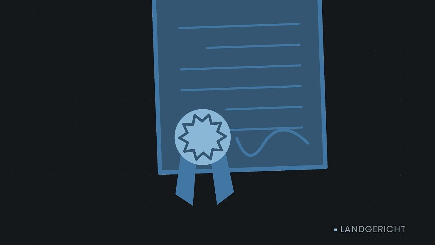 Symbolgrafik: eine gezeichnete Urkunde mit Siegel als Zeichen für eine Entscheidung.