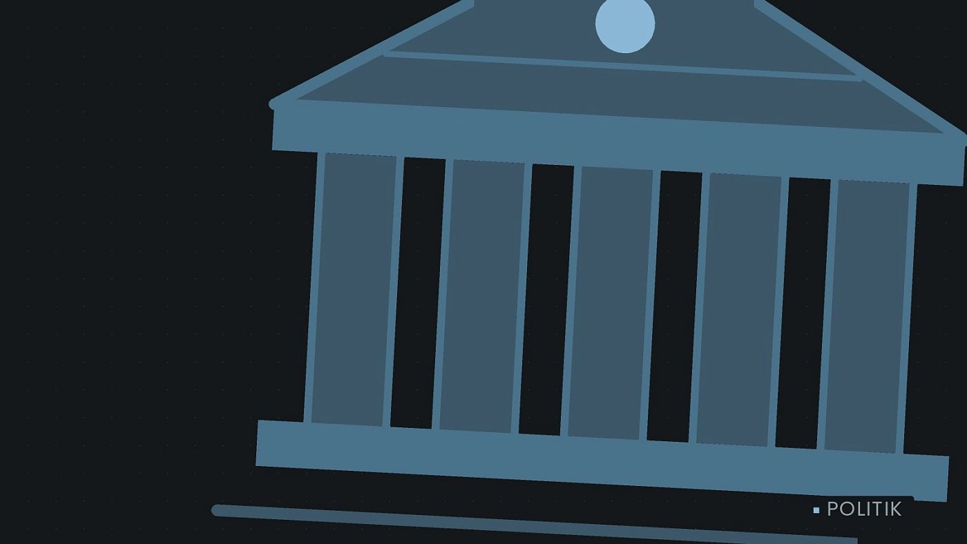Symbolgrafik: ein stilisiertes Amtsgebäude mit Säulen.