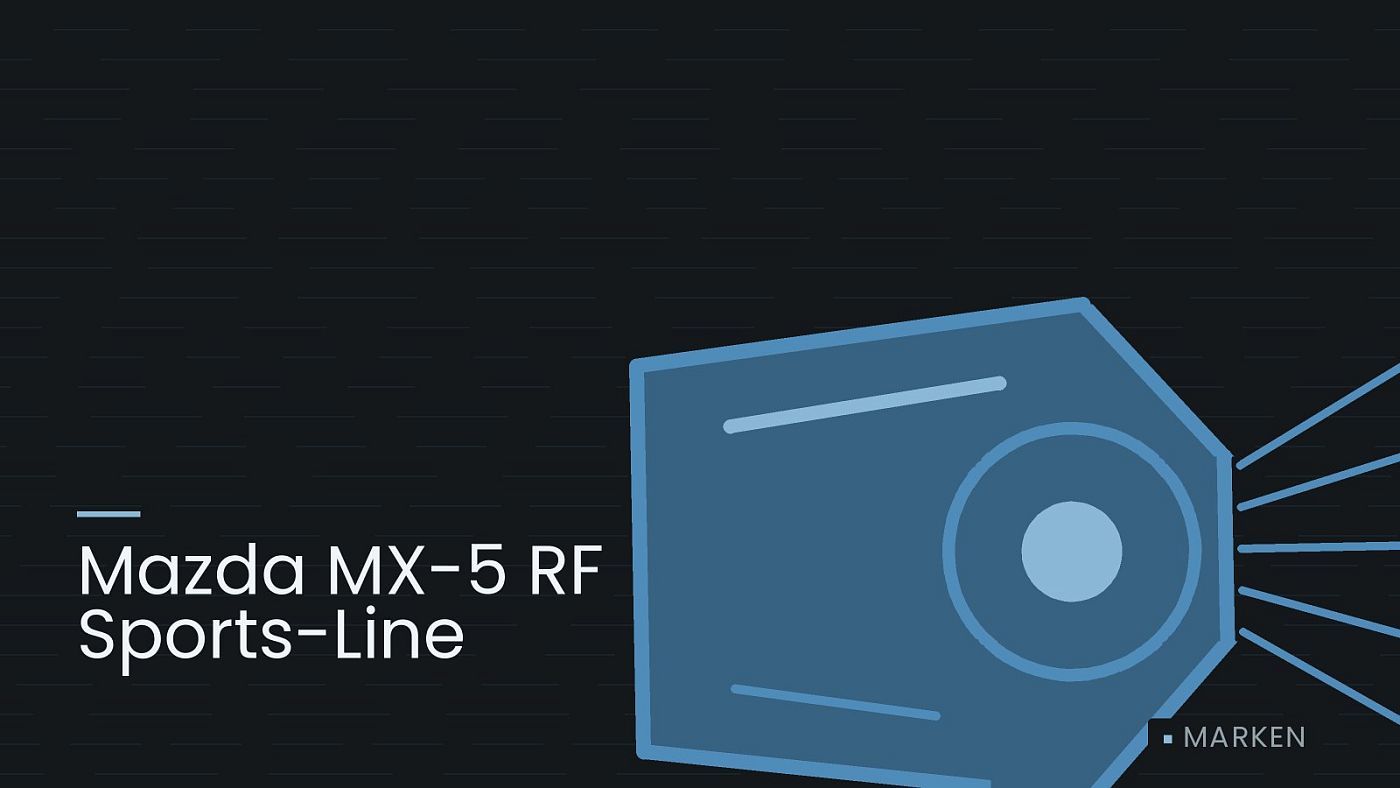 Symbolgrafik: ein gezeichneter Scheinwerfer mit Lichtkegel, beschriftet mit „Mazda MX-5 RF Sports-Line“.