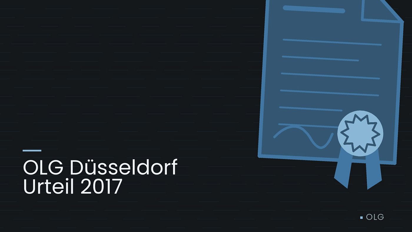 Symbolgrafik: eine gezeichnete Urkunde mit Siegel als Zeichen für eine Entscheidung, beschriftet mit „OLG Düsseldorf Urteil 2017“.