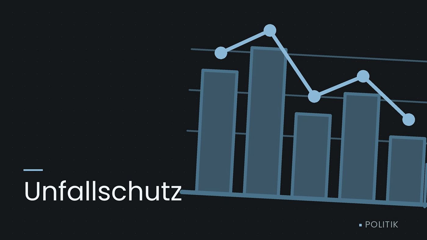Symbolgrafik: ein gezeichnetes Balkendiagramm mit Verlaufslinie, beschriftet mit „Unfallschutz“.