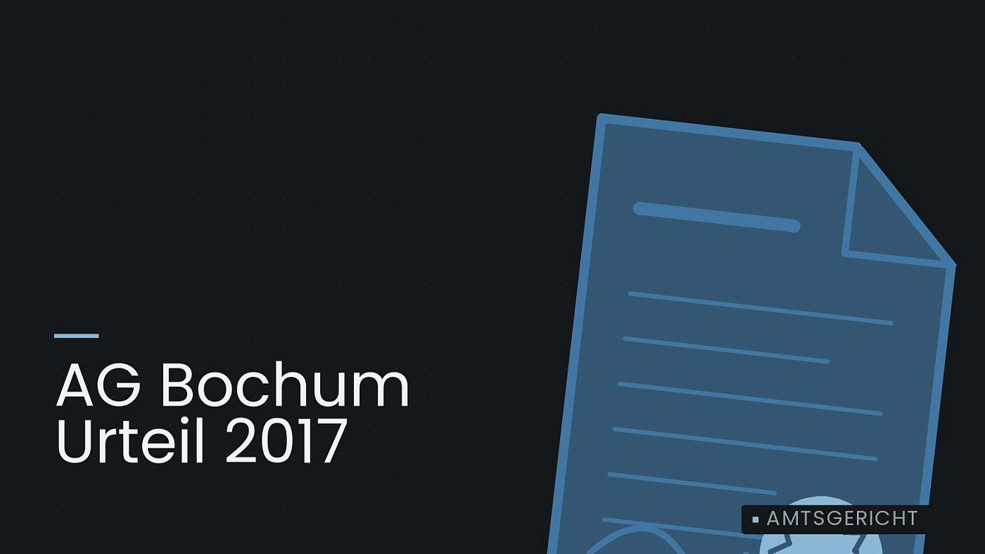 Symbolgrafik: eine gezeichnete Urkunde mit Siegel als Zeichen für eine Entscheidung, beschriftet mit „AG Bochum Urteil 2017“.