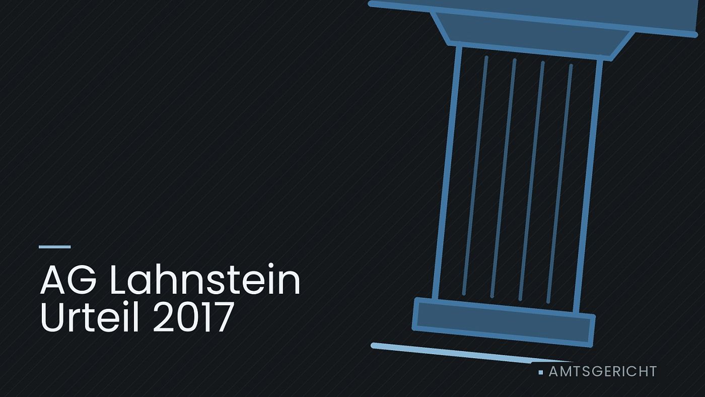 Symbolgrafik: eine stilisierte Gerichtssäule mit Giebel, beschriftet mit „AG Lahnstein Urteil 2017“.