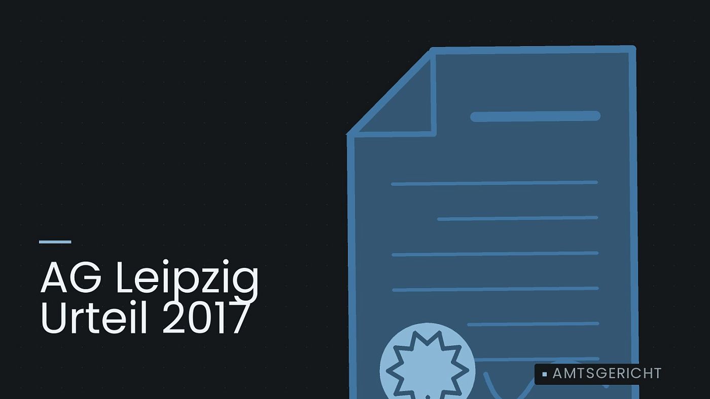 Symbolgrafik: eine gezeichnete Urkunde mit Siegel als Zeichen für eine Entscheidung, beschriftet mit „AG Leipzig Urteil 2017“.