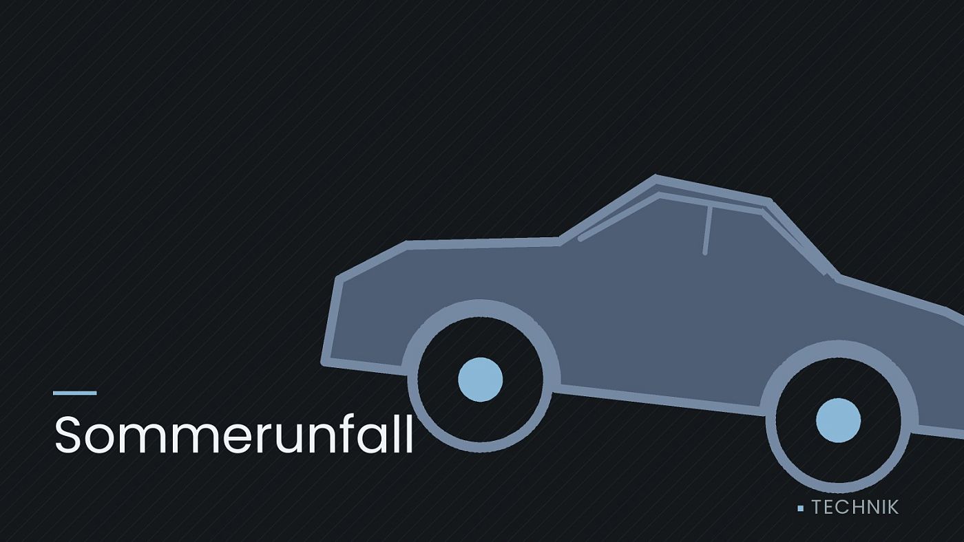 Symbolgrafik: die Umrisslinie eines Fahrzeugs von der Seite, beschriftet mit „Sommerunfall“.