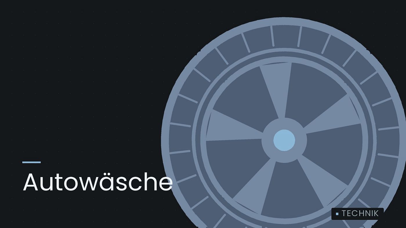 Symbolgrafik: ein gezeichnetes Rad mit Speichen, beschriftet mit „Autowäsche“.