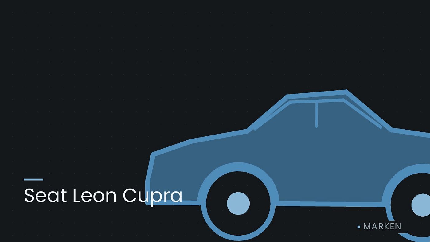 Symbolgrafik: die Umrisslinie eines Fahrzeugs von der Seite, beschriftet mit „Seat Leon Cupra“.