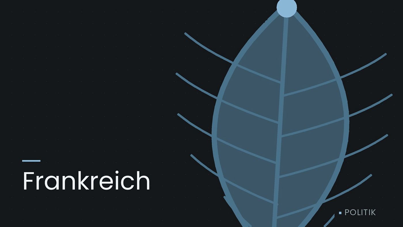 Symbolgrafik: ein gezeichnetes Blatt als Zeichen für Umwelt und Klima, beschriftet mit „Frankreich“.