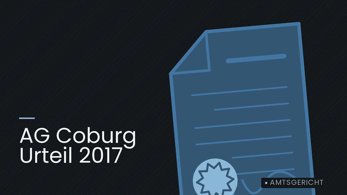 Symbolgrafik: eine gezeichnete Urkunde mit Siegel als Zeichen für eine Entscheidung, beschriftet mit „AG Coburg Urteil 2017“.