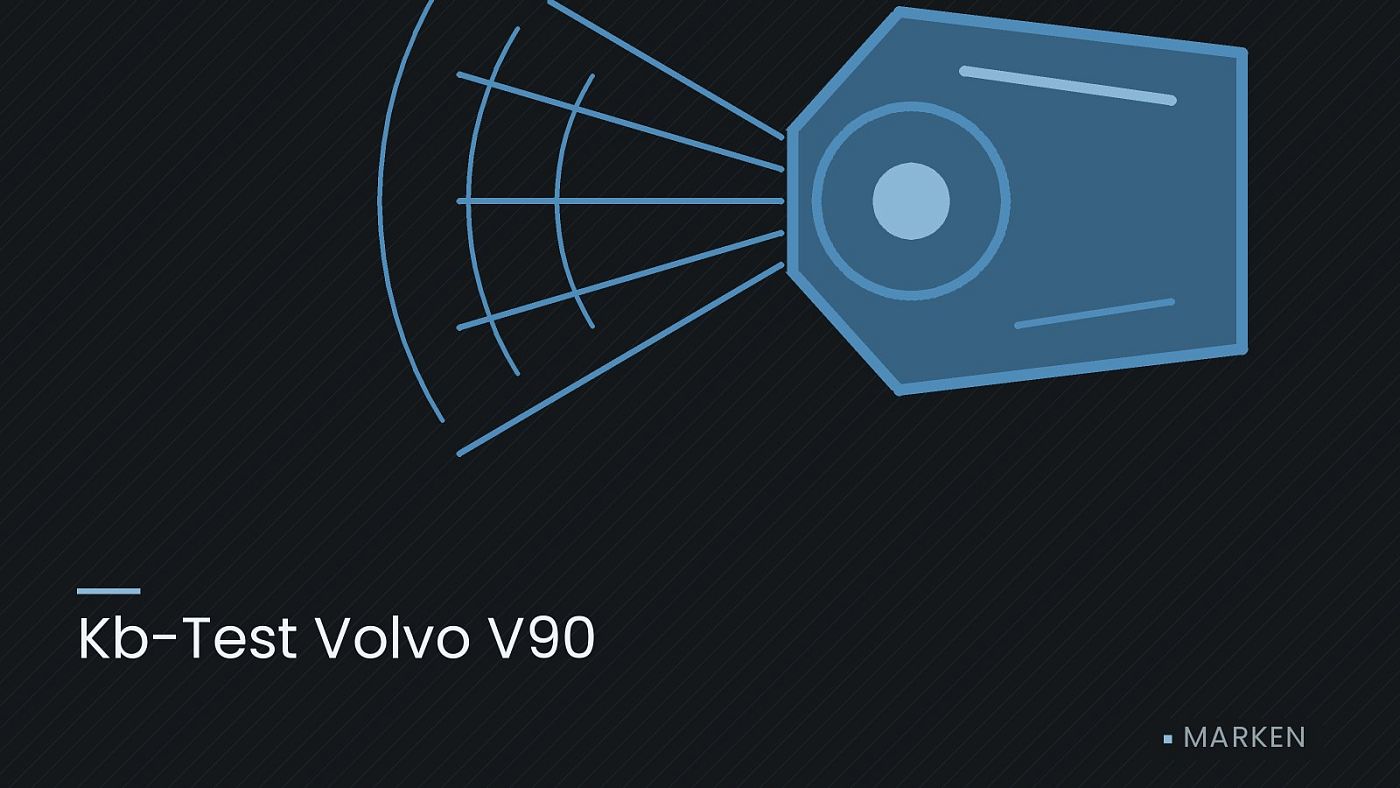 Symbolgrafik: ein gezeichneter Scheinwerfer mit Lichtkegel, beschriftet mit „Kb-Test Volvo V90“.