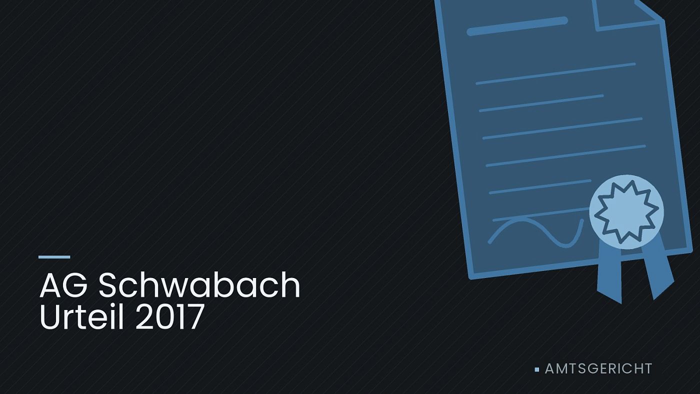 Symbolgrafik: eine gezeichnete Urkunde mit Siegel als Zeichen für eine Entscheidung, beschriftet mit „AG Schwabach Urteil 2017“.