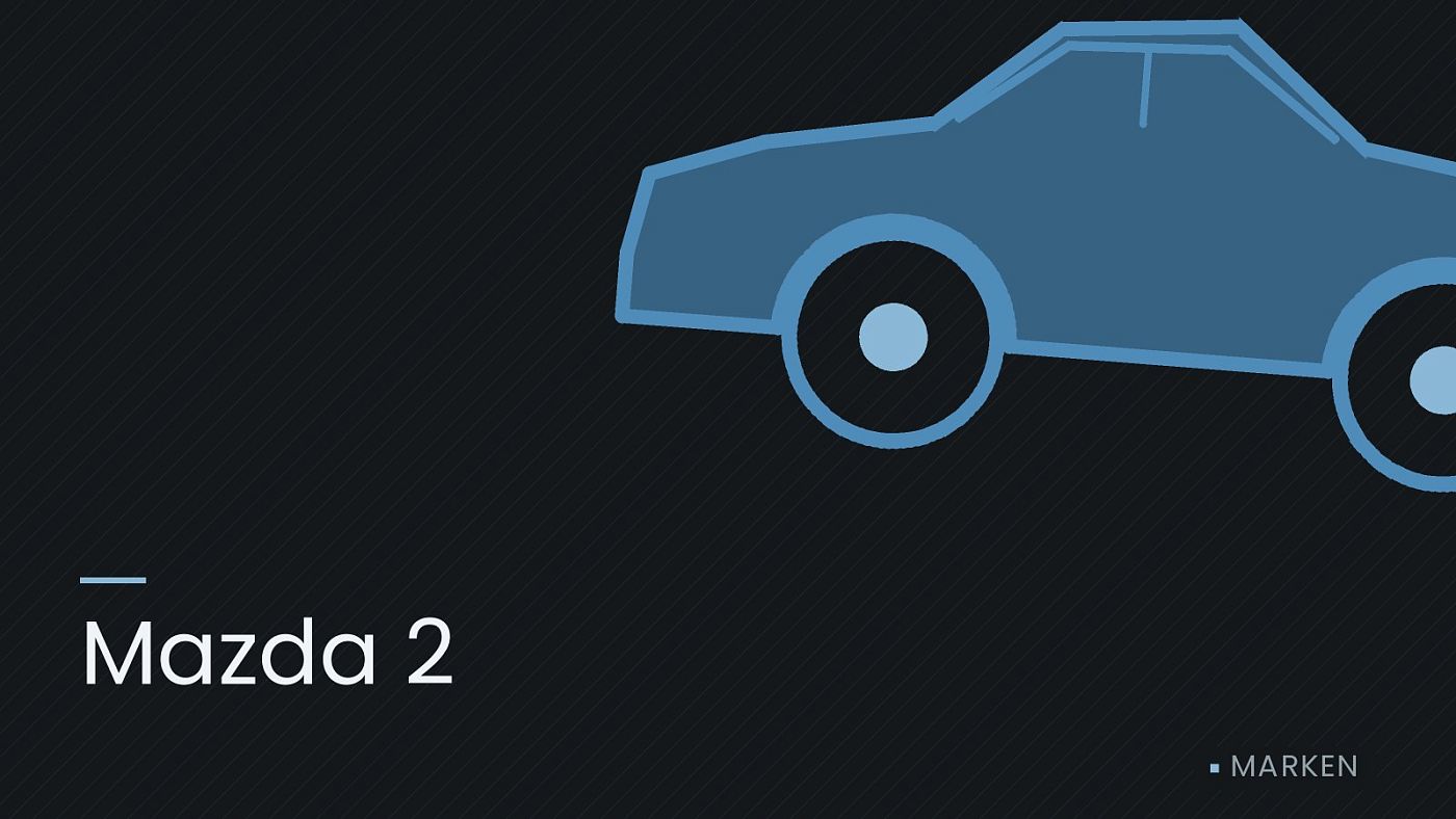 Symbolgrafik: die Umrisslinie eines Fahrzeugs von der Seite, beschriftet mit „Mazda 2“.