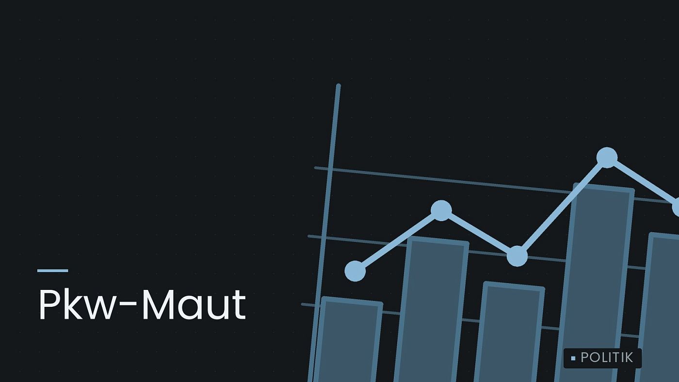 Symbolgrafik: ein gezeichnetes Balkendiagramm mit Verlaufslinie, beschriftet mit „Pkw-Maut“.