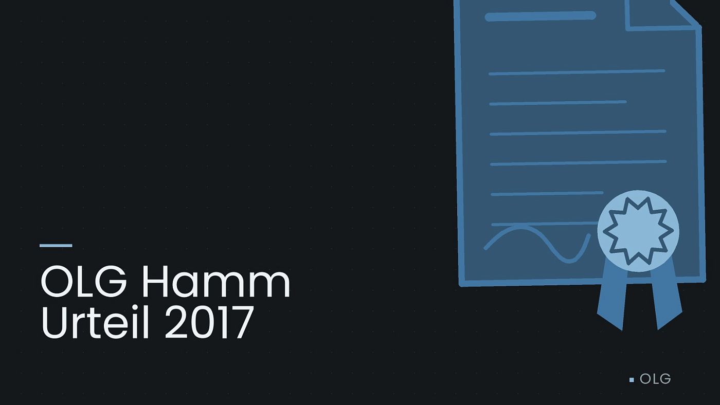 Symbolgrafik: eine gezeichnete Urkunde mit Siegel als Zeichen für eine Entscheidung, beschriftet mit „OLG Hamm Urteil 2017“.