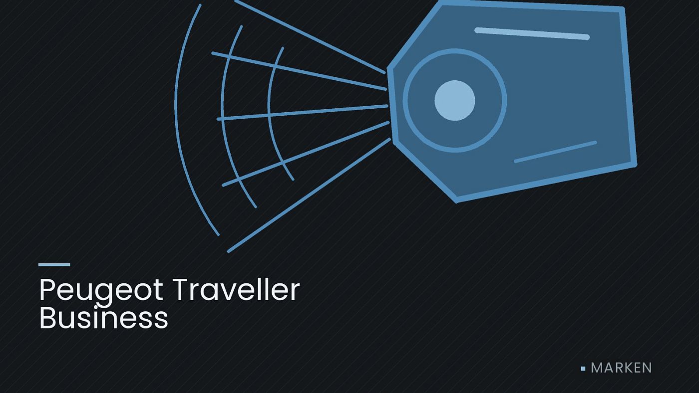 Symbolgrafik: ein gezeichneter Scheinwerfer mit Lichtkegel, beschriftet mit „Peugeot Traveller Business“.
