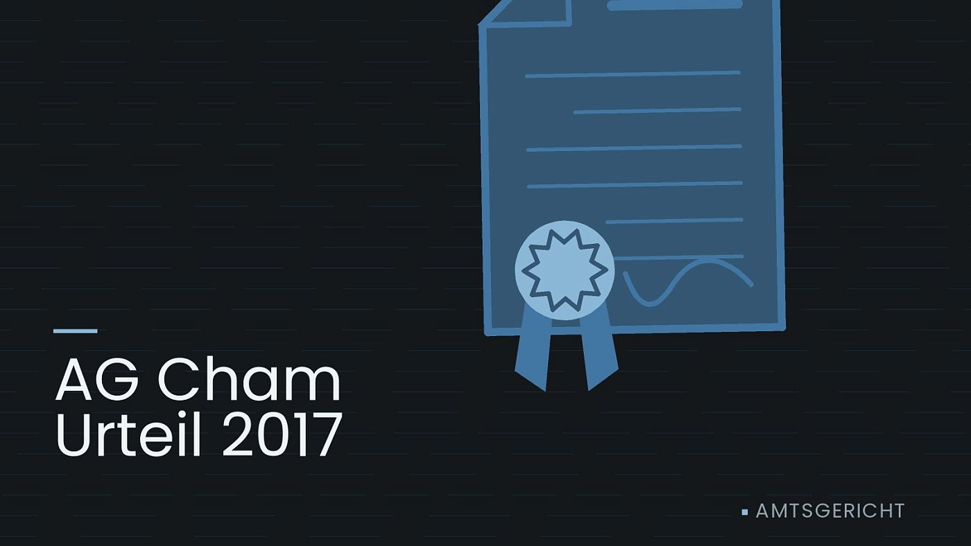 Symbolgrafik: eine gezeichnete Urkunde mit Siegel als Zeichen für eine Entscheidung, beschriftet mit „AG Cham Urteil 2017“.