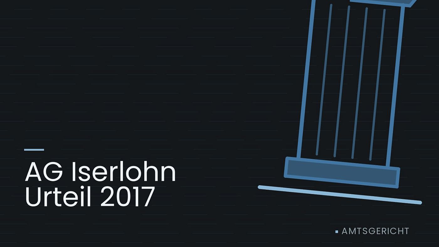 Symbolgrafik: eine stilisierte Gerichtssäule mit Giebel, beschriftet mit „AG Iserlohn Urteil 2017“.