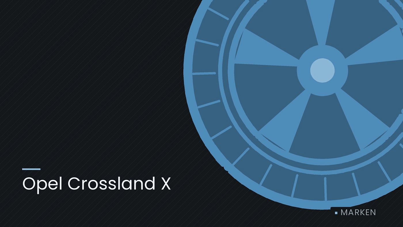 Symbolgrafik: ein gezeichnetes Rad mit Speichen, beschriftet mit „Opel Crossland X“.