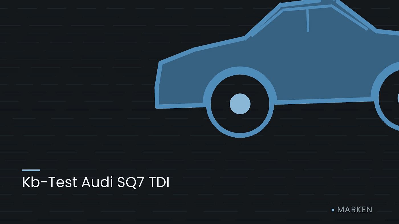 Symbolgrafik: die Umrisslinie eines Fahrzeugs von der Seite, beschriftet mit „Kb-Test Audi SQ7 TDI“.