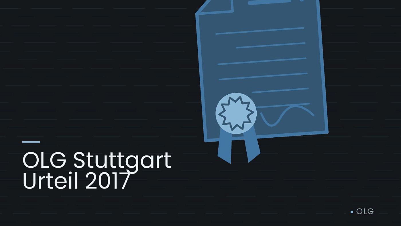 Symbolgrafik: eine gezeichnete Urkunde mit Siegel als Zeichen für eine Entscheidung, beschriftet mit „OLG Stuttgart Urteil 2017“.
