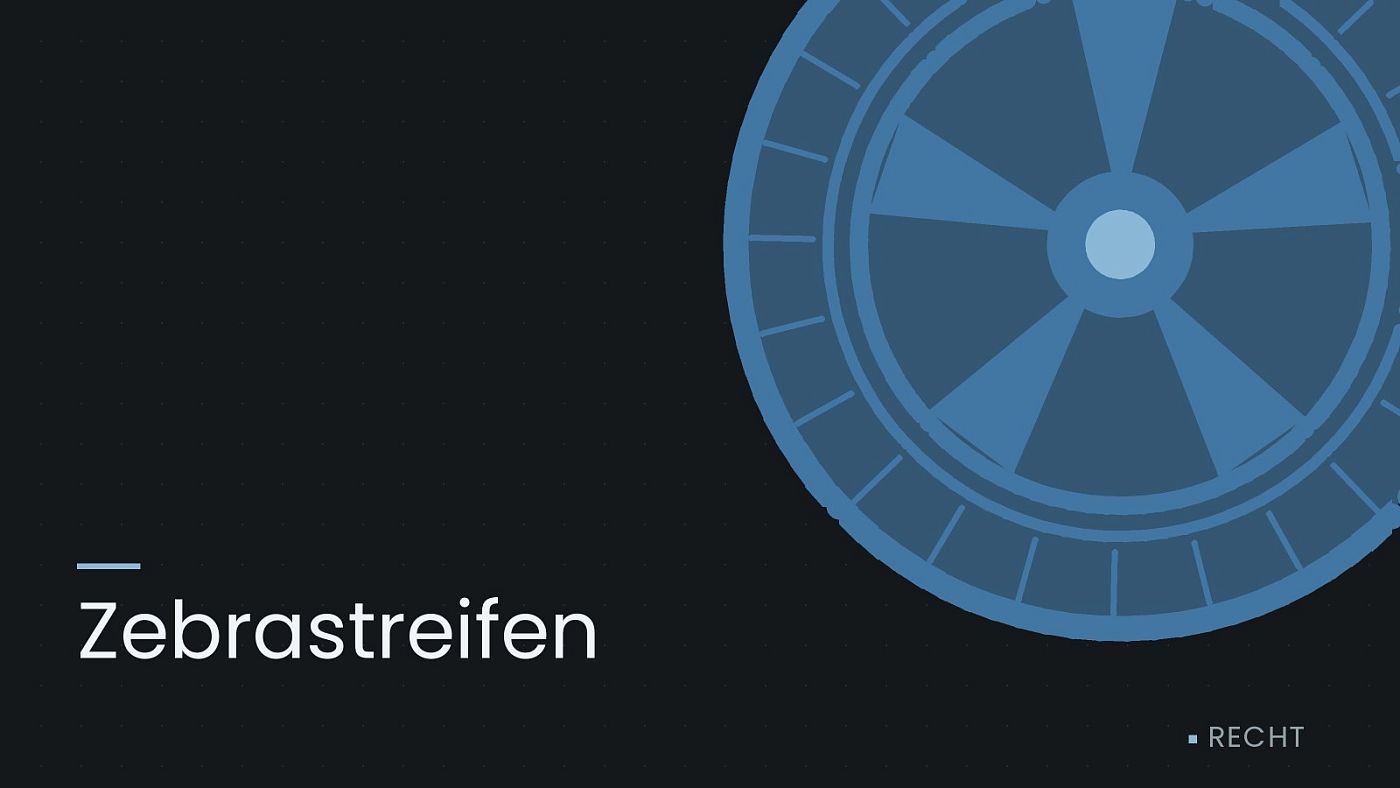 Symbolgrafik: ein gezeichnetes Rad mit Speichen, beschriftet mit „Zebrastreifen“.