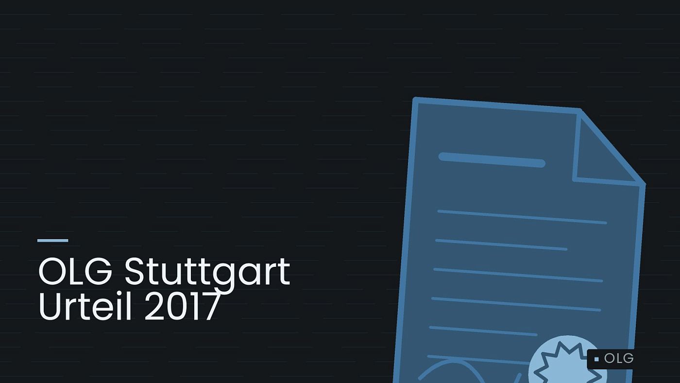 Symbolgrafik: eine gezeichnete Urkunde mit Siegel als Zeichen für eine Entscheidung, beschriftet mit „OLG Stuttgart Urteil 2017“.