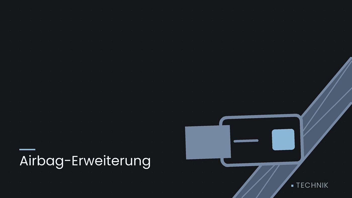 Symbolgrafik: ein gezeichneter Sicherheitsgurt mit Schloss, beschriftet mit „Airbag-Erweiterung“.