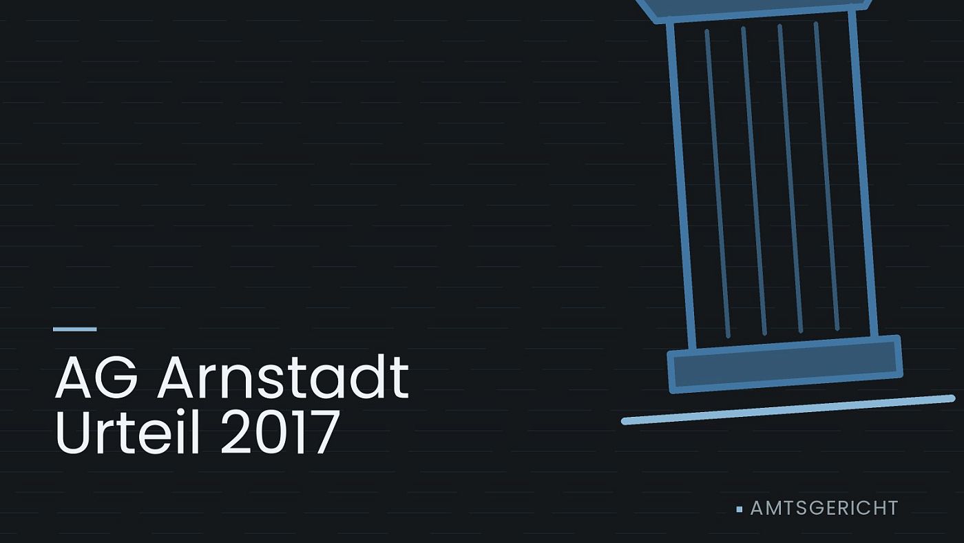 Symbolgrafik: eine stilisierte Gerichtssäule mit Giebel, beschriftet mit „AG Arnstadt Urteil 2017“.