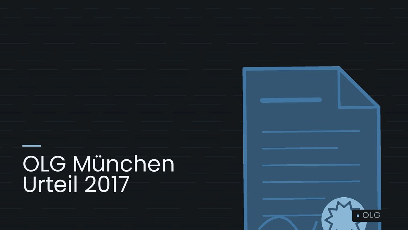 Symbolgrafik: eine gezeichnete Urkunde mit Siegel als Zeichen für eine Entscheidung, beschriftet mit „OLG München Urteil 2017“.