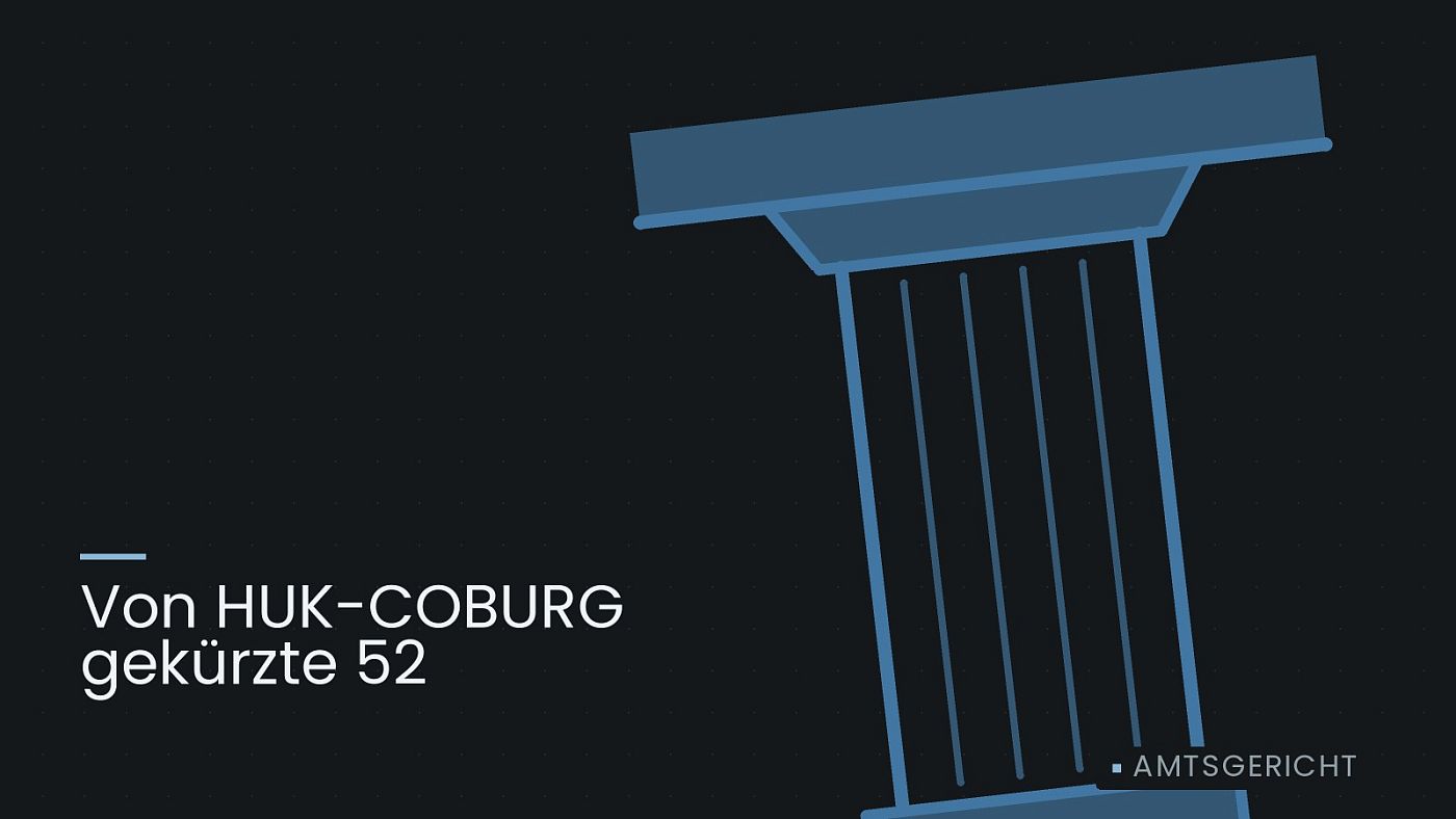 Symbolgrafik: eine stilisierte Gerichtssäule mit Giebel, beschriftet mit „Von HUK-COBURG gekürzte 52“.