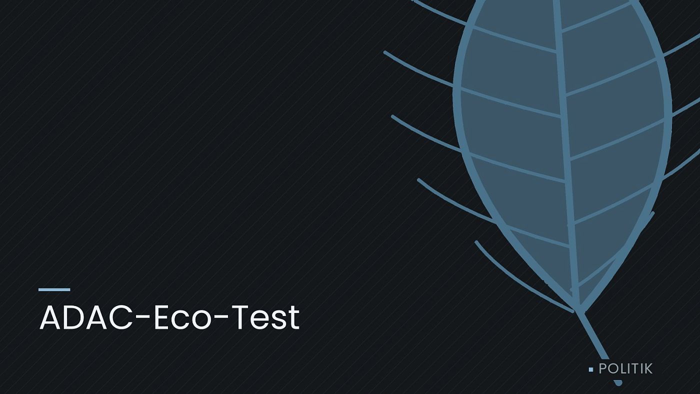 Symbolgrafik: ein gezeichnetes Blatt als Zeichen für Umwelt und Klima, beschriftet mit „ADAC-Eco-Test“.