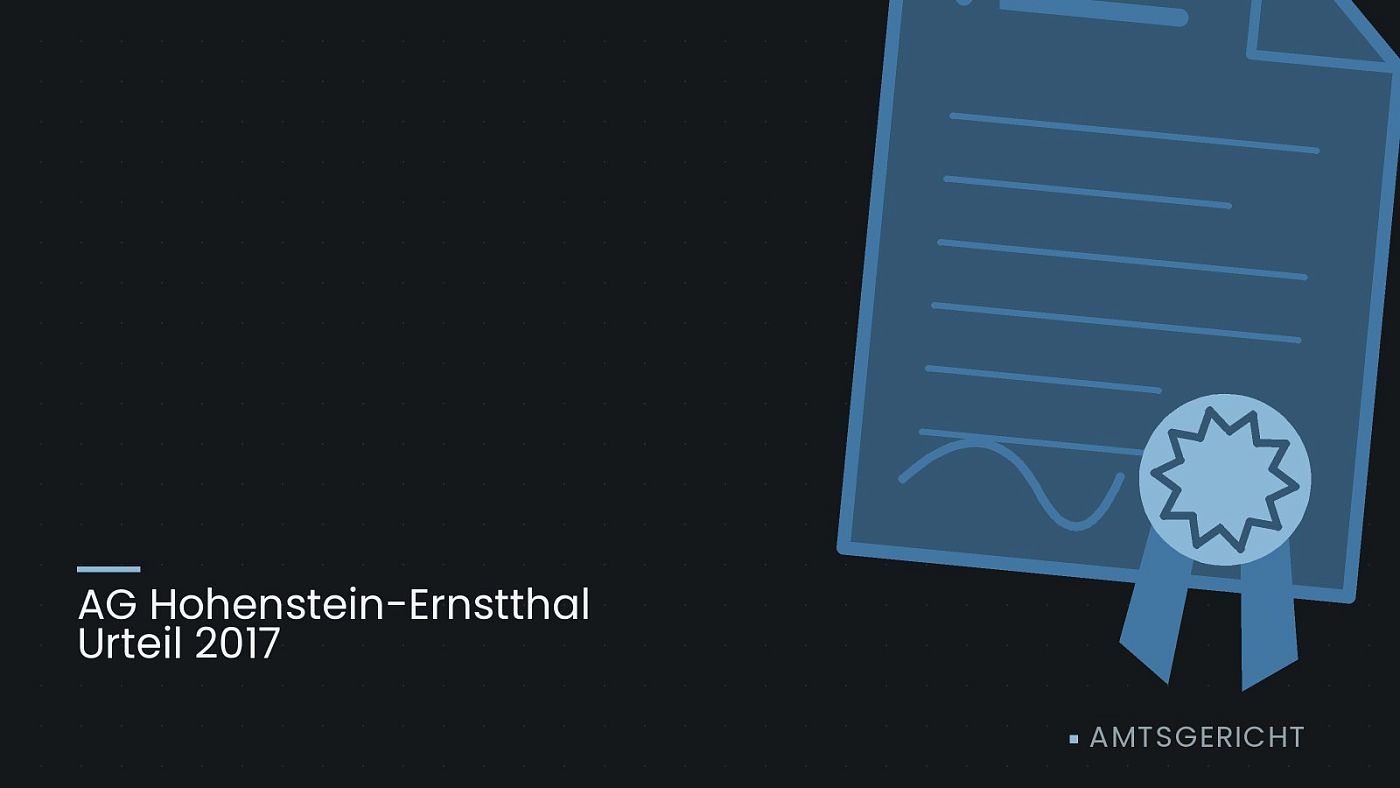 Symbolgrafik: eine gezeichnete Urkunde mit Siegel als Zeichen für eine Entscheidung, beschriftet mit „AG Hohenstein-Ernstthal Urteil 2017“.