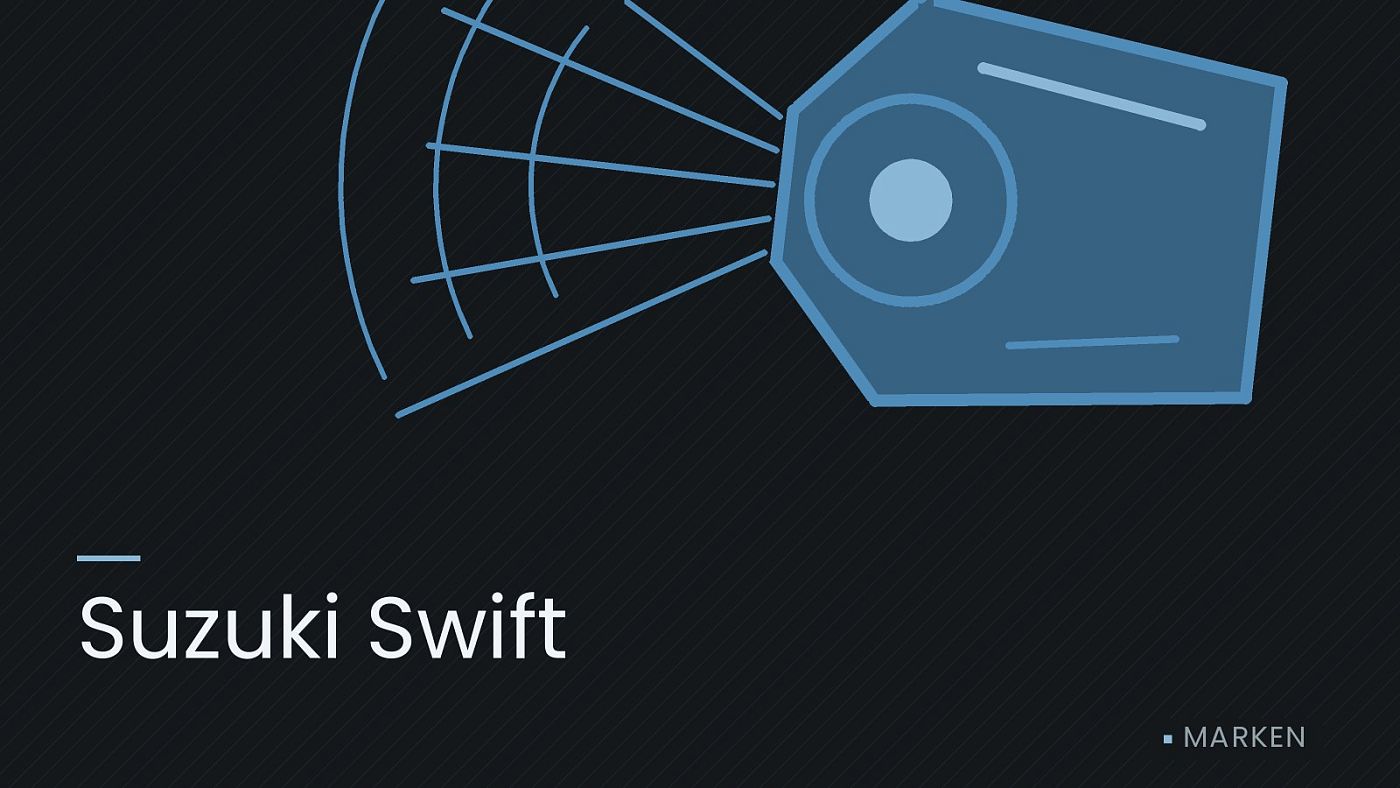Symbolgrafik: ein gezeichneter Scheinwerfer mit Lichtkegel, beschriftet mit „Suzuki Swift“.