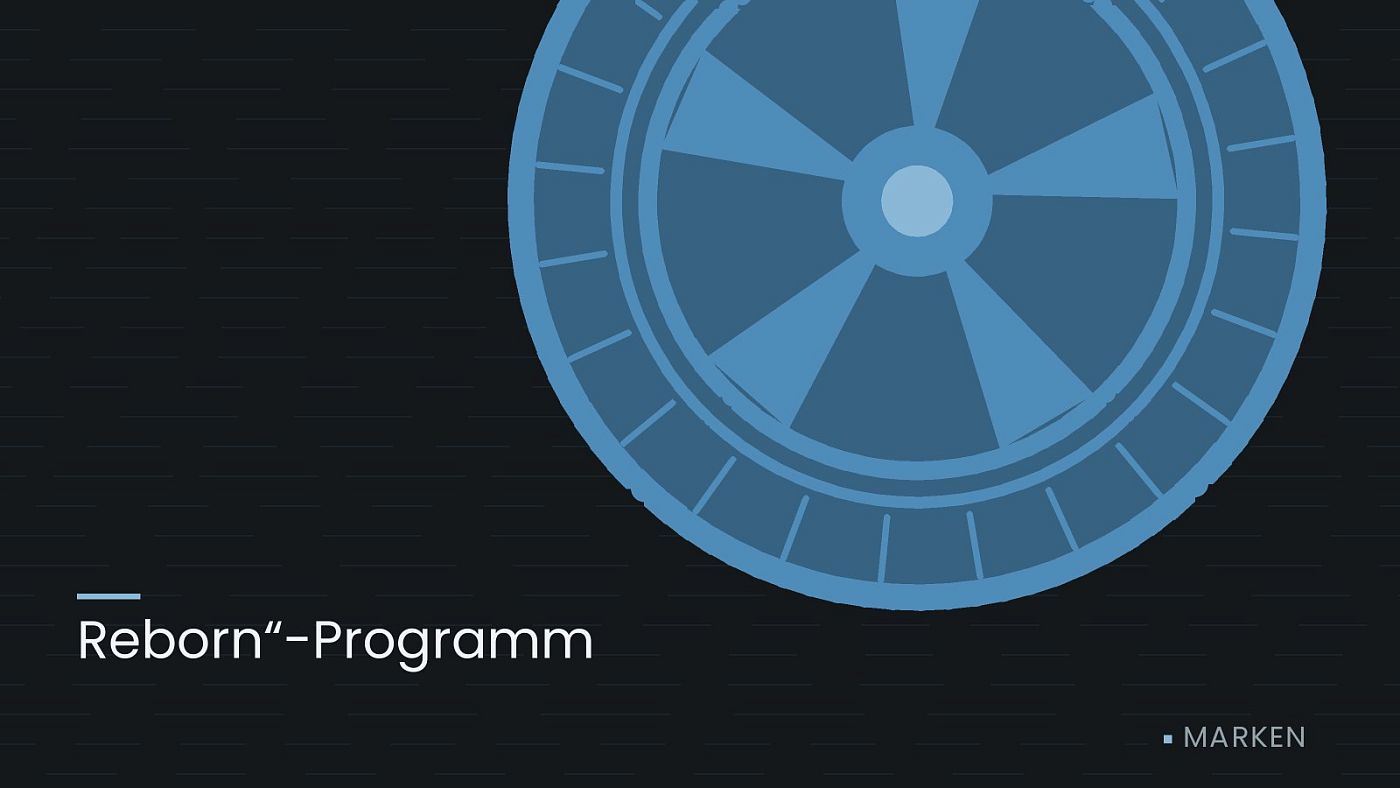 Symbolgrafik: ein gezeichnetes Rad mit Speichen, beschriftet mit „Reborn“-Programm“.