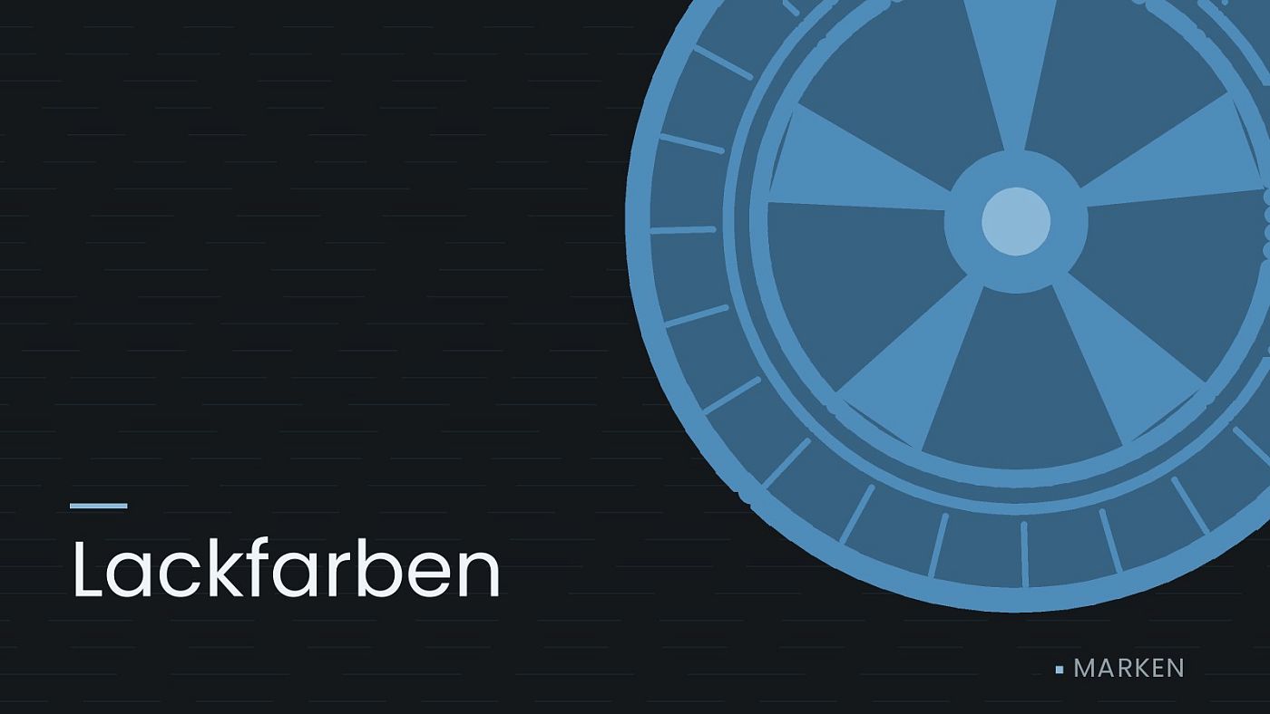 Symbolgrafik: ein gezeichnetes Rad mit Speichen, beschriftet mit „Lackfarben“.