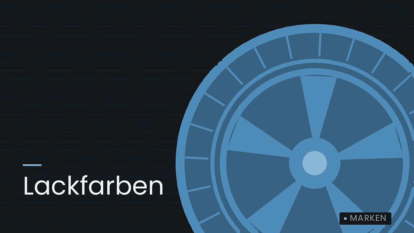 Symbolgrafik: ein gezeichnetes Rad mit Speichen, beschriftet mit „Lackfarben“.