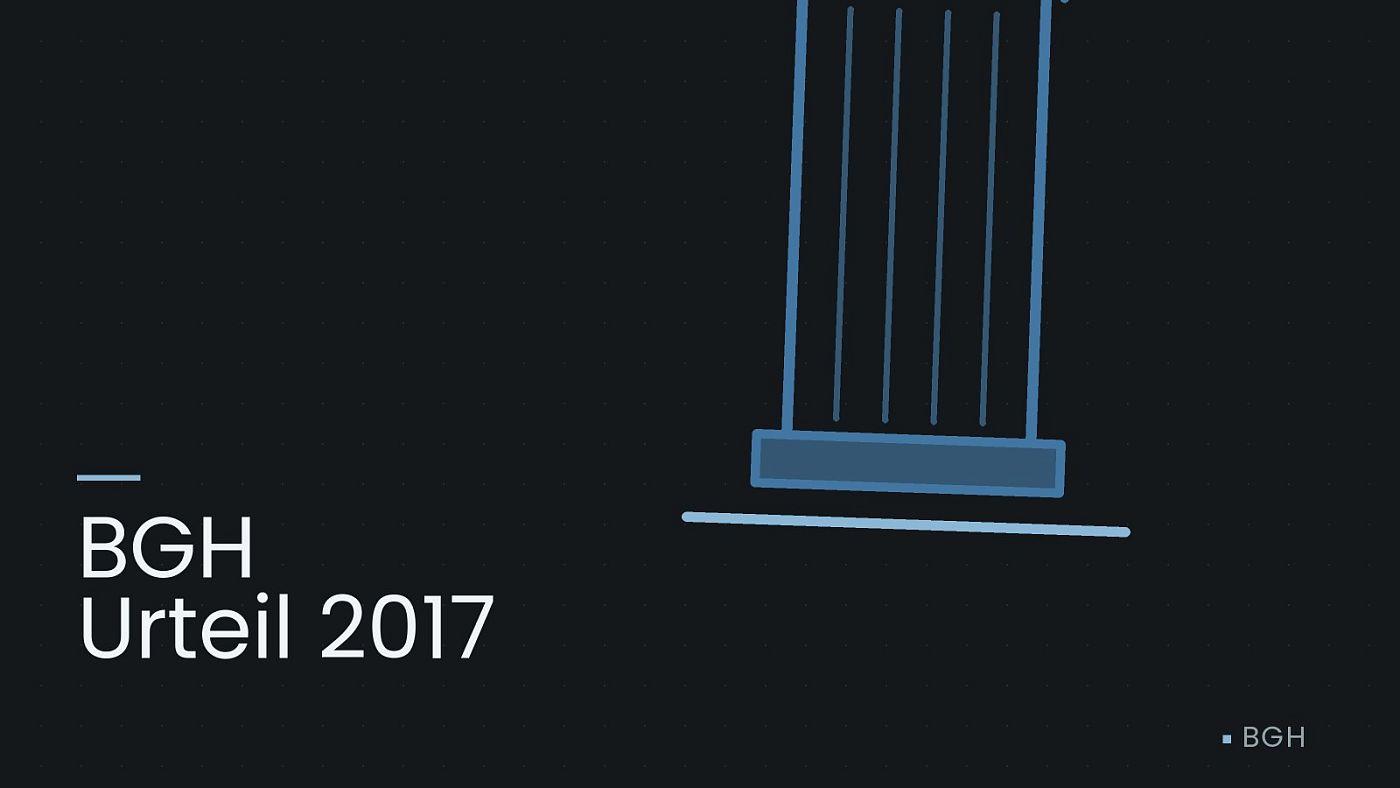 Symbolgrafik: eine stilisierte Gerichtssäule mit Giebel, beschriftet mit „BGH Urteil 2017“.