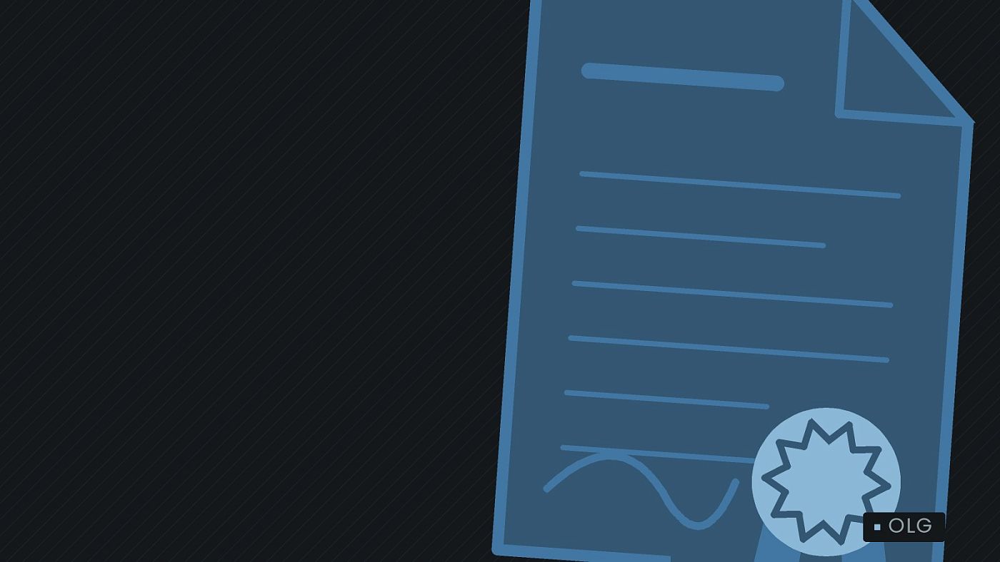 Symbolgrafik: eine gezeichnete Urkunde mit Siegel als Zeichen für eine Entscheidung.