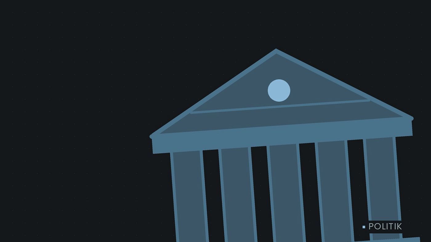 Symbolgrafik: ein stilisiertes Amtsgebäude mit Säulen.