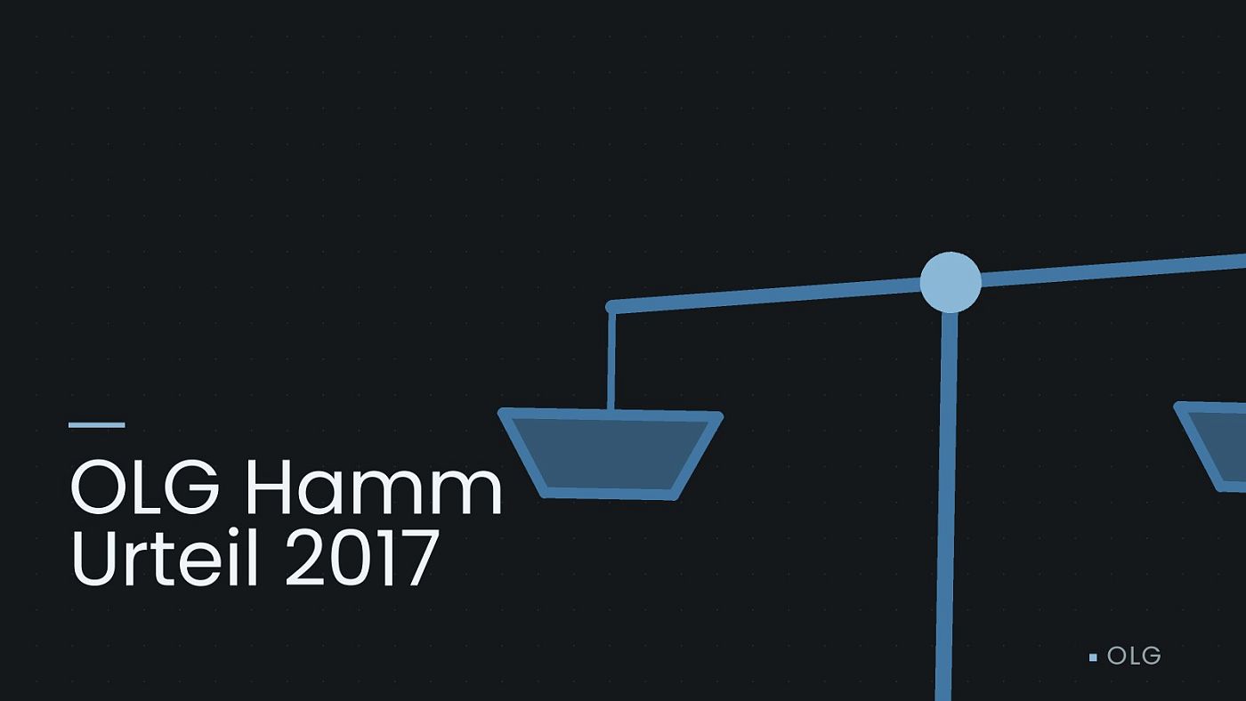 Symbolgrafik: eine stilisierte Waage als Zeichen für eine Gerichtsentscheidung, beschriftet mit „OLG Hamm Urteil 2017“.