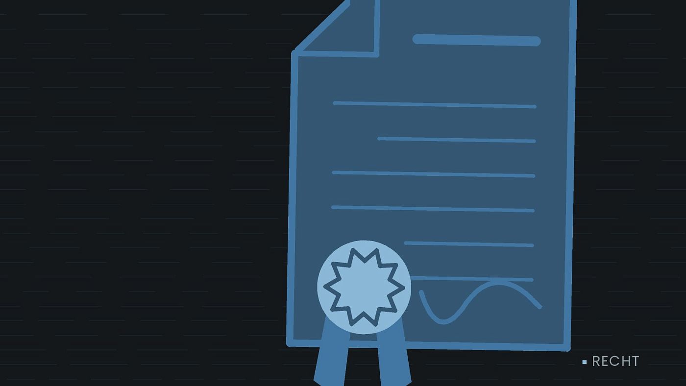 Symbolgrafik: eine gezeichnete Urkunde mit Siegel als Zeichen für eine Entscheidung.